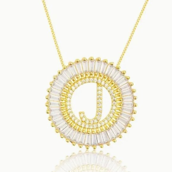 Gold Luxury Initial Letter Pendant Necklace Women/Men Zircon Chain Letter J